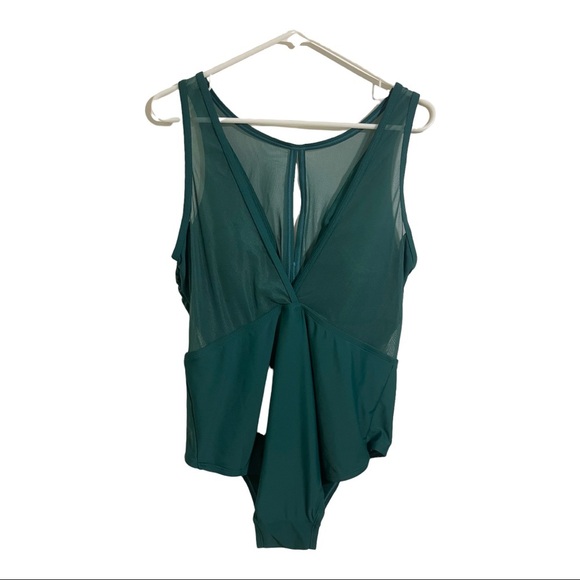 Tahiti one piece swimsuit bathing suit hunter green. Sheer keyhole front2X 20W - Picture 7 of 8